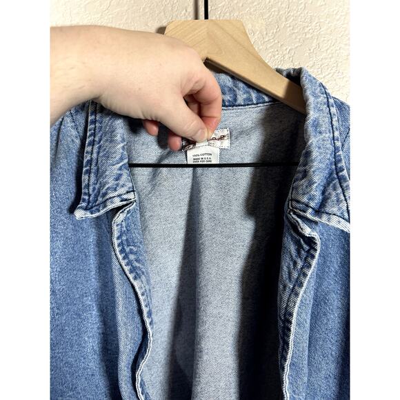 Sundance Oversized Vintage Raw Hem Denim Jean Short Sleeve Cardigan LARGE - Picture 5 of 7